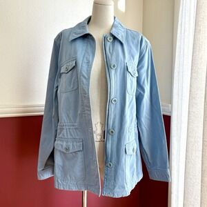 Vintage Lands' End Cotton Twill Utility Jacket Light Blue Women's‎ L 14 16 Zip